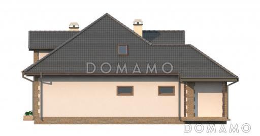 Проект просторного одноэтажного мансардного дома из кирпича с кабинетом, эркером, балконом и гаражом / Фасад 4