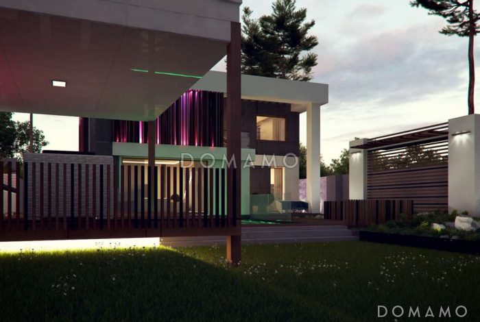 Проект современного двухэтажного дома из кирпича с дополнительной спальней на первом этаже и гаражом