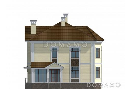 Проект двухэтажного коттеджа из СИП панелей с четырехскатной кровлей / Фасад 2