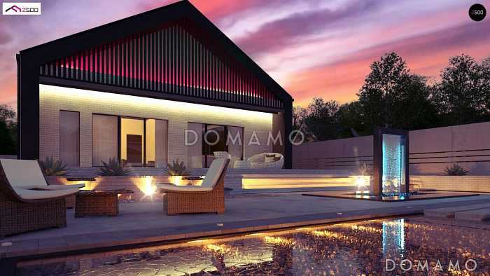 Проект современного одноэтажного дома из кирпича с тремя спальнями и гаражом