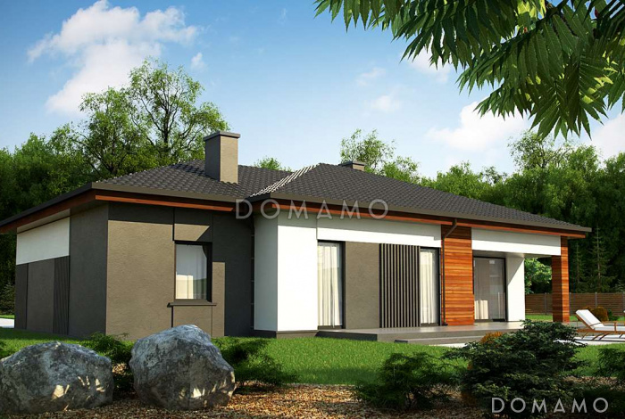 Проект комфортного одноэтажного дома из кирпича с гаражом и тремя спальнями