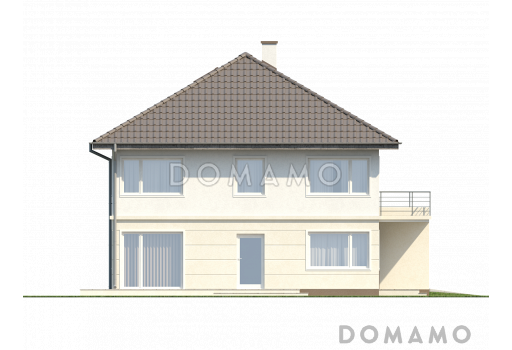 Проект современного просторного двухэтажного дома из кирпича с гаражом и террасой над ним / Фасад 4
