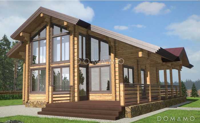 Проект дома с мансардой из клееного бруса с большим вторым светом