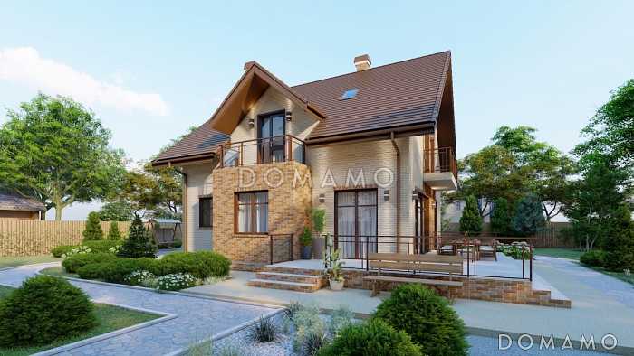 Проект компактного двухэтажного дома с 3 балконами и мансардой