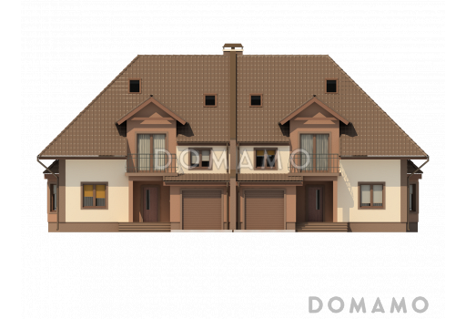Проект двухэтажных домов-близнецов из кирпича с гаражом и чердаком / Фасад 2