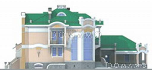 Проект коттеджа с двусветной гостиной, отдельным бассейном и гаражом / Фасад 1