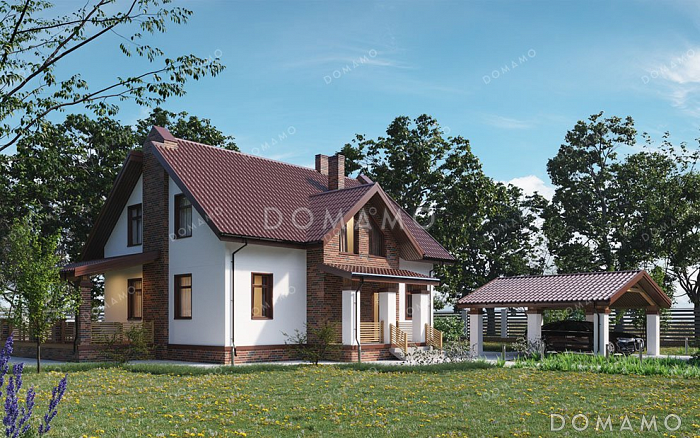 Проект одноэтажного дома с мансардой, террасой и тремя спальнями