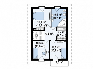 Проект одноэтажного мансардного дома из газобетона с кабинетом и с высокой аттиковой стеной для каркасного строительства / План мансардного этажа