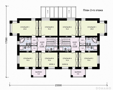 Проект двухэтажного дома для двух семей с зимним садом / План 2 этажа