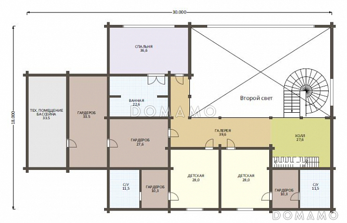 Проект роскошного дома из клееного бруса с бассейном и огромной гостиной / План 2 этажа