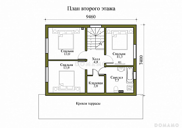 Проект двухэтажного дома с крытой и открытой террасами / План мансардного этажа