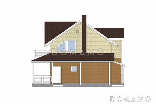 Проект дома из кирпича с угловой террасой и просторным балконом на мансардном этаже / Фасад 3