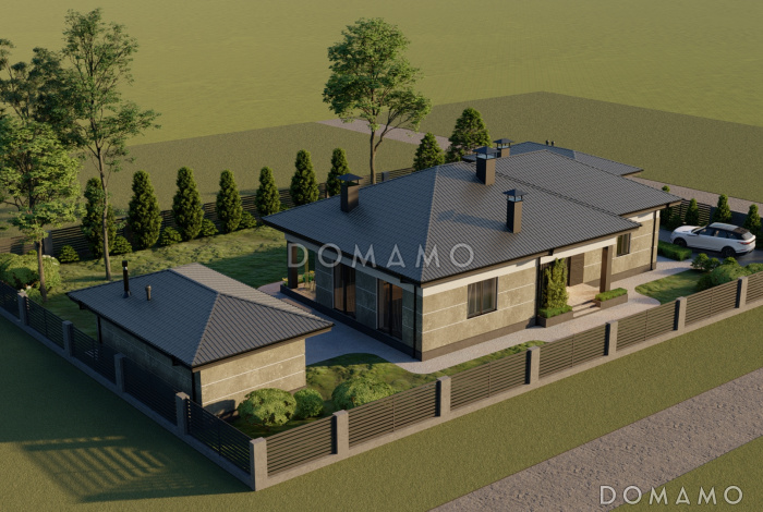 Проект каркасной беседки с хозблоком и барбекю