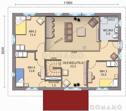 Проект каркасного дома со вторым светом над гостиной / План 2 этажа
