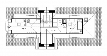 Проект просторного коттеджа из кирпича для узкого участка / План мансардного этажа