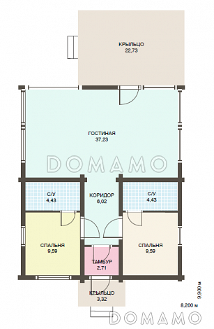 Проект одноэтажного дома из клееного бруса общей площадью 100 м. кв. / План 1 этажа