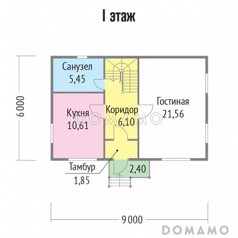 Проект каркасного дома с облицовкой деревянной вагонкой / План 1 этажа