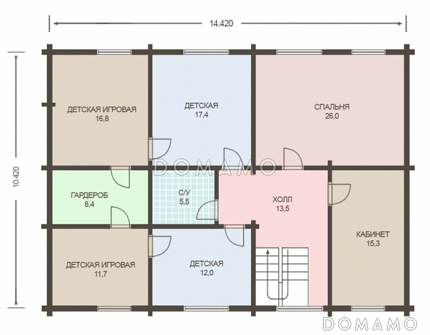 Проект деревянного дома из клееного бруса с встроенным гаражом / План мансардного этажа