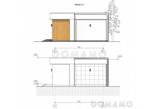 Проект современного гаража на 2 автомобиля с подвалом и хозяйственным помещением / Фасад 4