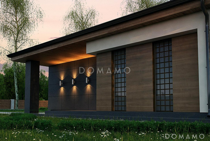 Проект стильного одноэтажного дома из кирпича для небольшой семьи