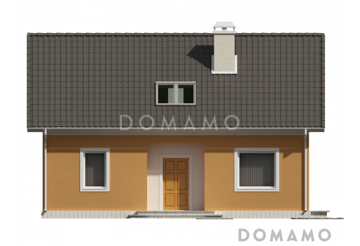 Проект простого одноэтажного мансардного дома из кирпича с тремя спальнями и индивидуальными гардеробными / Фасад 1