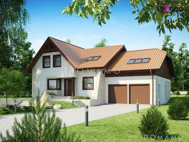 Проект просторного мансардного коттеджа из газобетона с пятью спальнями, кабинетом и гаражом