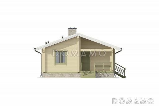 Проект одноэтажного дома с двумя спальнями, комнатой отдыха, гостиной с камином, сауной / Фасад 4