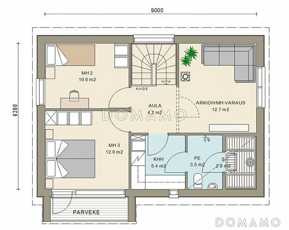 Проект двухэтажного каркасного дома c сауной на втором этаже / План 2 этажа