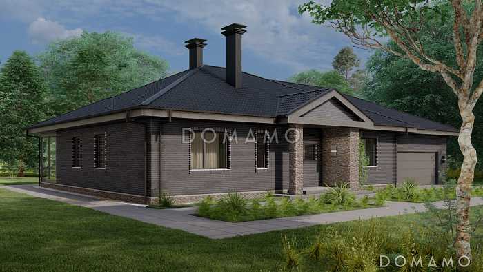Проект одноэтажного дома с мансардой, верандой и гаражом на 2 машины