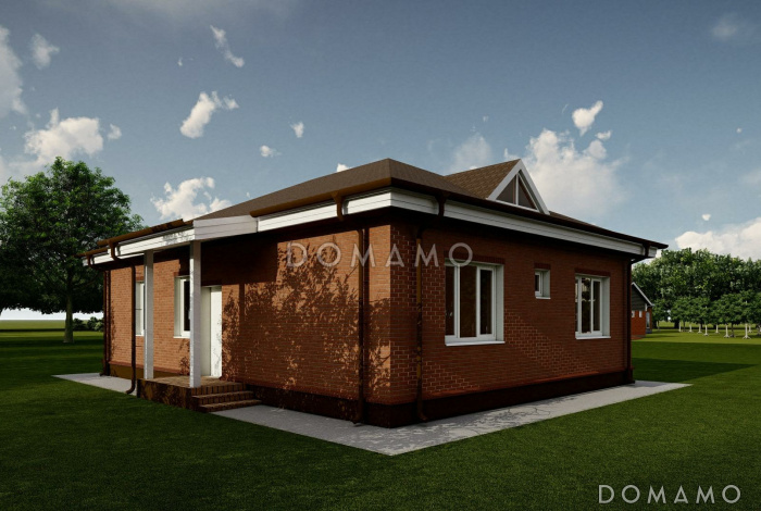 Проект дома с тремя спальнями, кухней-гостиной, большой прихожей и котельной