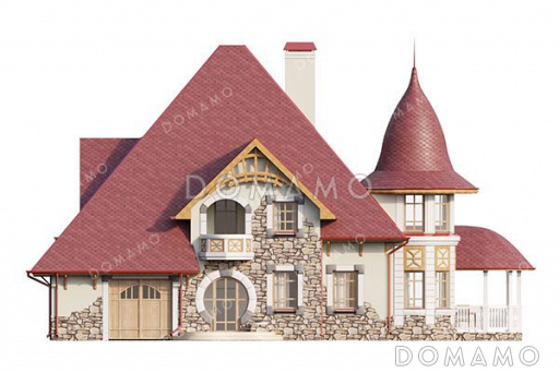 Проект дома с эркером и террасой в стиле замка / Фасад 3