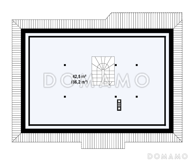 Проект одноэтажного дома из газобетона со свободной планировкой на мансардном этаже / План мансардного этажа