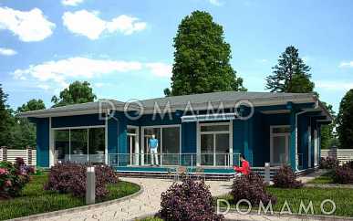 Проект дома из клееного бруса с широкими французскими окнами в пол