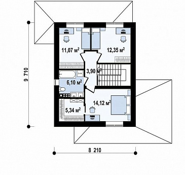Проект современного двухэтажного дома с кабинетом, террасой, ванной с окном / План 2 этажа