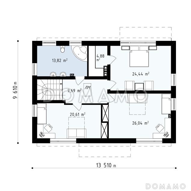Проект удобного двухэтажного коттеджа из кирпича с кабинетом и просторной гостиной / План 2 этажа