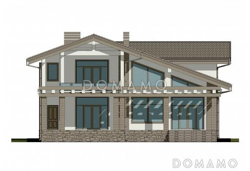 Проект мансардного дома с сауной, вторым светом, террасой и балконом / Фасад 4