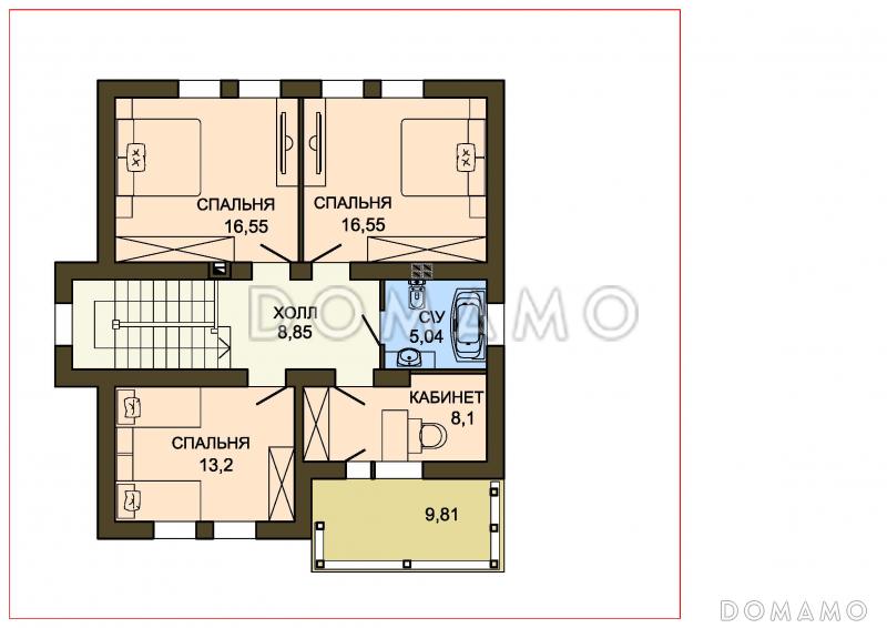 Проект облицованного кирпичом дома с панорамным эркером в кухне / План 2 этажа
