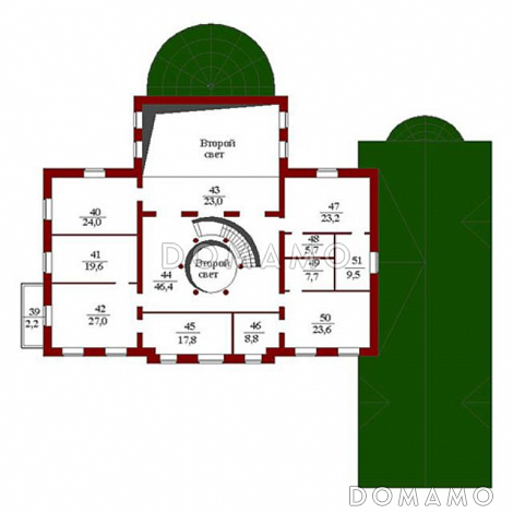 Проект двухэтажного особняка со львами у парадного входа / План 2 этажа