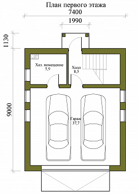 Проект гаража на два машиноместа с мансардой / План 1 этажа