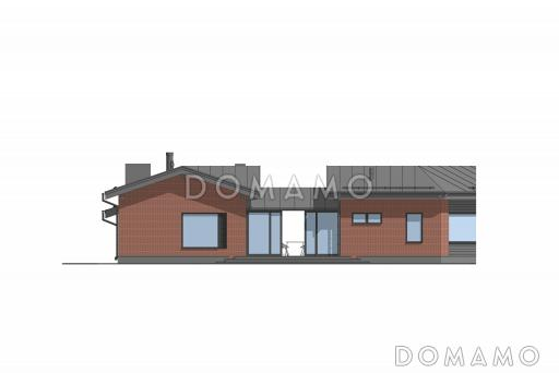 Проект дома сложной формы с навесом для авто, спа-зоной, зимним садом и хозяйской спальней / Фасад 6