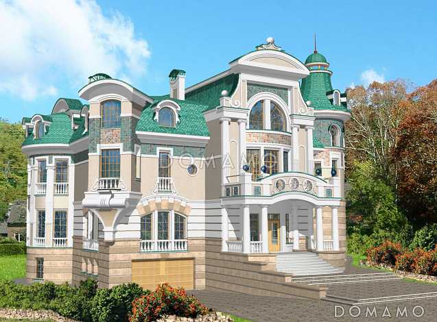 Проект романтичного коттеджа с гаражом и башенкой