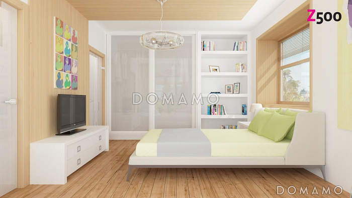 Проект двухэтажного дома из кирпича с эркером и балконом над ним, с тремя спальнями, кабинетом и гаражом