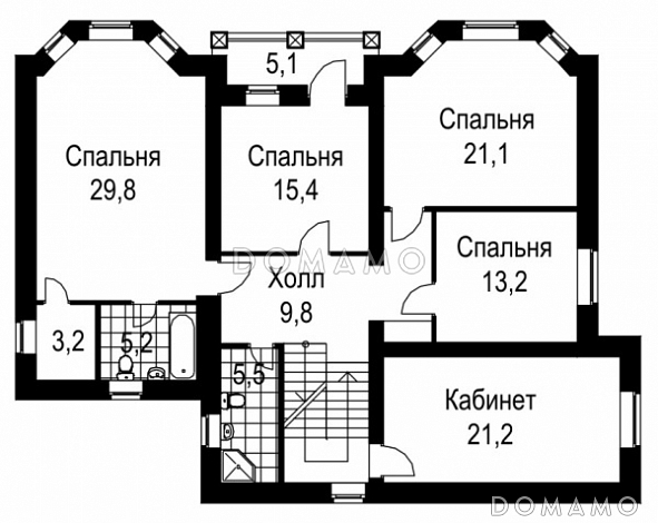 Проект коттеджа с девятью комнатами / План 2 этажа