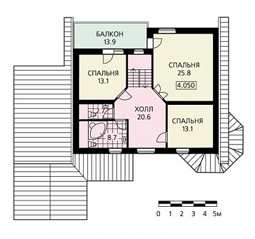 Проект дома из пеноблоков с мансардой, гаражом для одной машины / План мансардного этажа