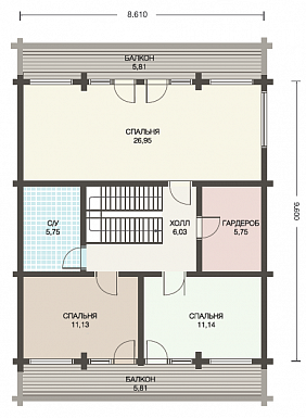 Проект дома из клееного бруса с мансардой / План мансардного этажа