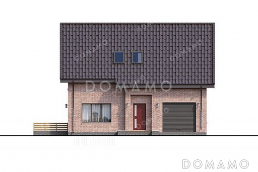 Проект одноэтажного дома с мансардой, большой террасой и гаражом / Фасад 3