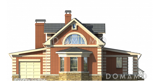 Проект современного дома из оранжевого кирпича с гаражом / Фасад 3