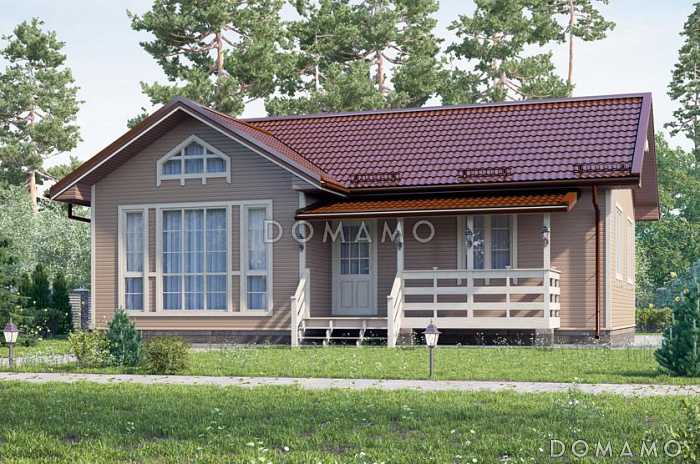 Проект бюджетного каркасного дома с небольшой крытой террасой