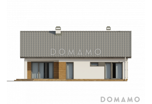 Проект одноэтажного дома из газобетона с антресолью в гостиной, со свободной планировкой мансардного этажа и гаражом  / Фасад 3