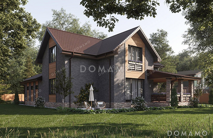 Проект дома с мансардой и большой террасой